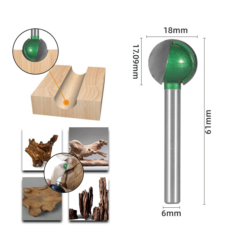 1PC 3mm/6mm Lengthen Shank Ball Nose Round Carving Bit Router Bit for Wood Cove CNC Milling Cutter Radius Core Tungsten Carbide