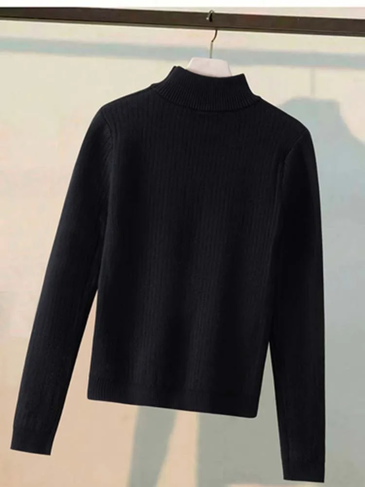 

Женский бархатный пуловер с полувысоким воротником и длинными рукавами, универсальный, модный, повседневный, свободного кроя, омолаживающий.