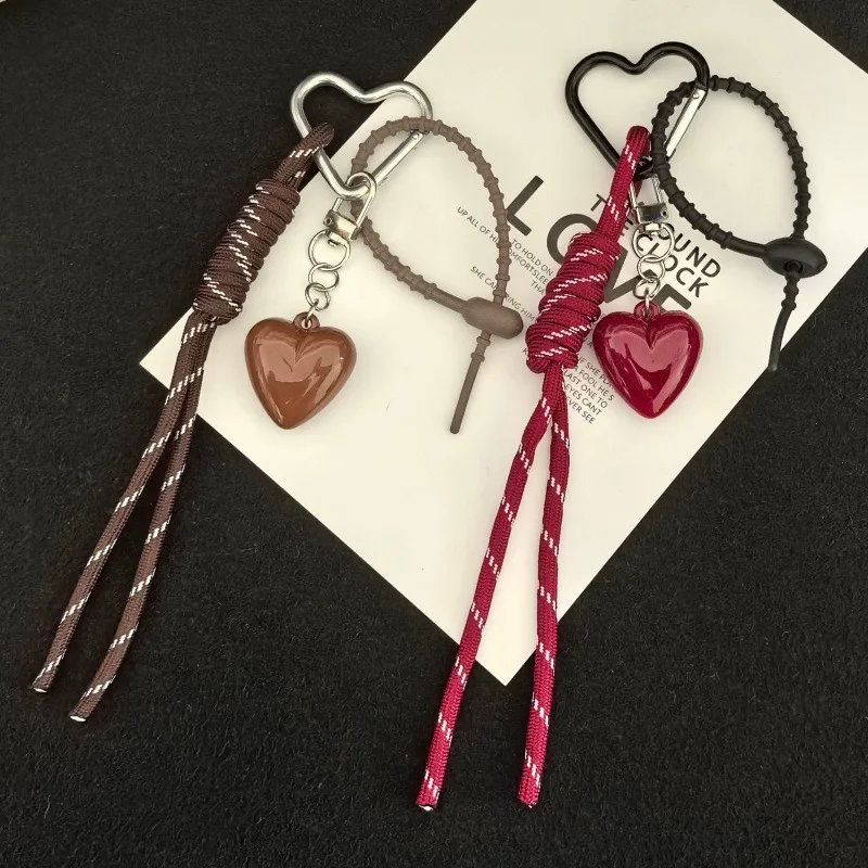 Kreativer Herz-Taschenanhänger Buntes Geflochtenes Seil Schlüsselanhänger Handyband Rucksack-Deko Accessoire
