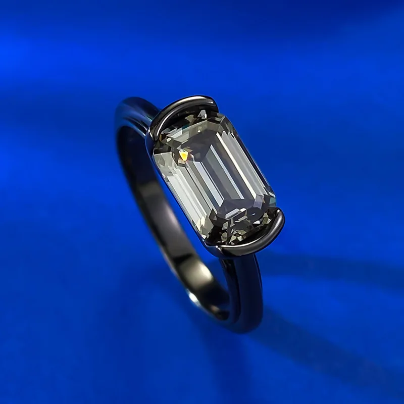 New European and American 925 Silver 6 * 9 Rectangular Ascut Black Grey Zircon Ring Vintage Simple Ring