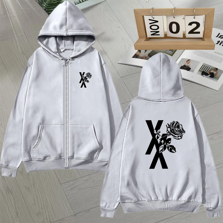 مغني الراب Mgk Lost Tour 2025 طباعة قلنسوة بسحاب الرجال النساء عادية الخريف الشتاء طويلة الأكمام الصوف الملابس المتضخم سترة الرجعية