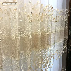 European Window Sheer Yarn Door Transparent Embroidery High Grade Curtains Tulles for Living Dining Room Bedroom Customize