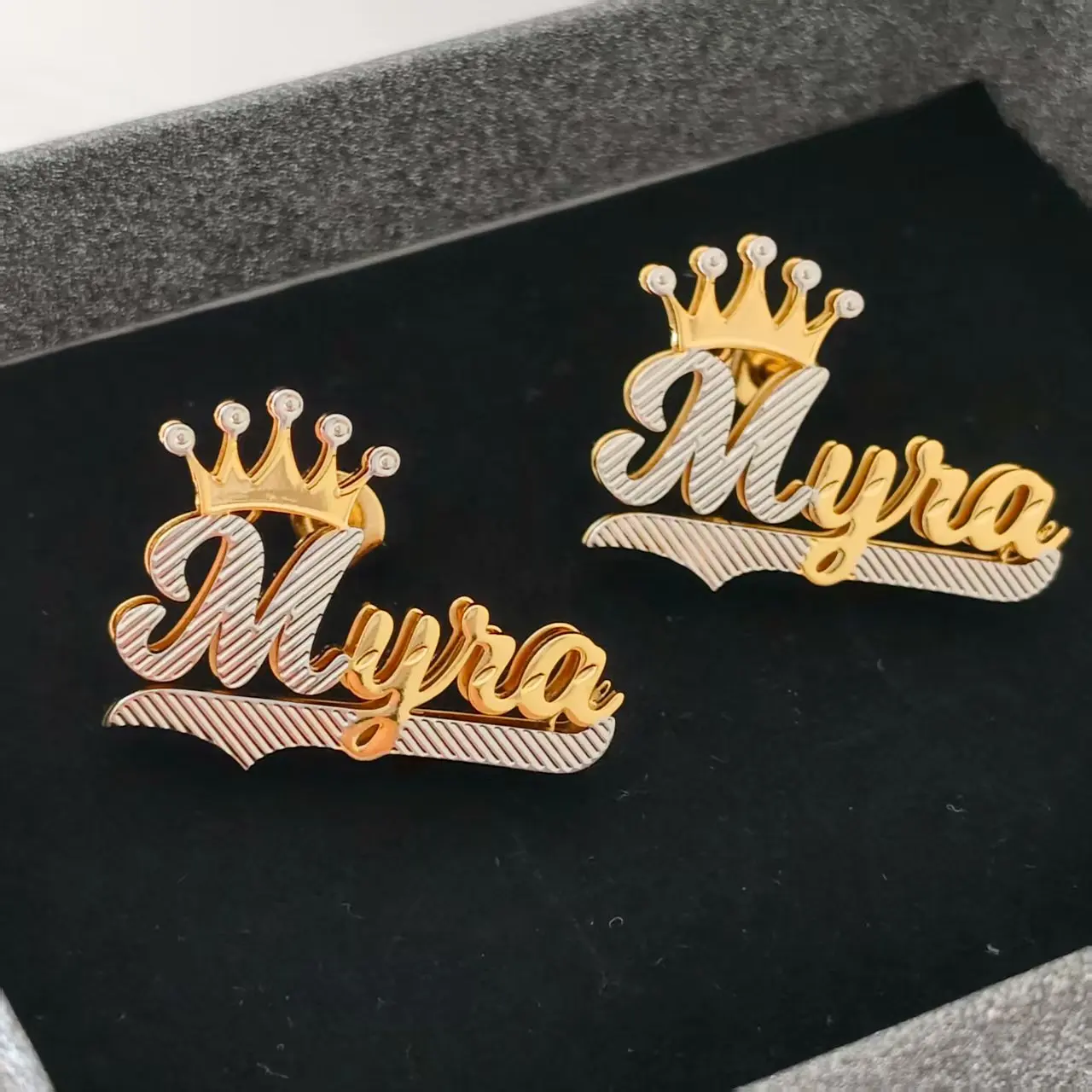 

DHQH New Customized 3D Name Nameplate Crown Earrings Personalized Letter Double-layer Name Earrings Fashionable Gift for Her