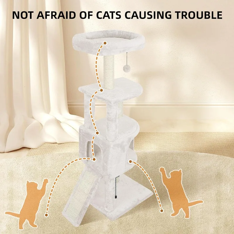 45in Cat Tree Tower with Big Cat Condo for Indoor Cats,Cat Tower Activity Center Cat Furniture with Scratching Post and Bed