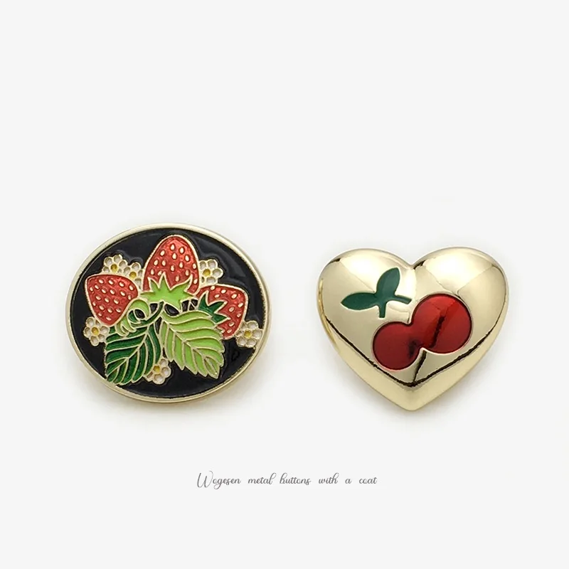 10PCS Heart-shaped Red Cherry Oval Strawberry Metal Buttons Enamel Drip-glazed Buttons Suit, Jumper, Jacket and Coat Fastenings