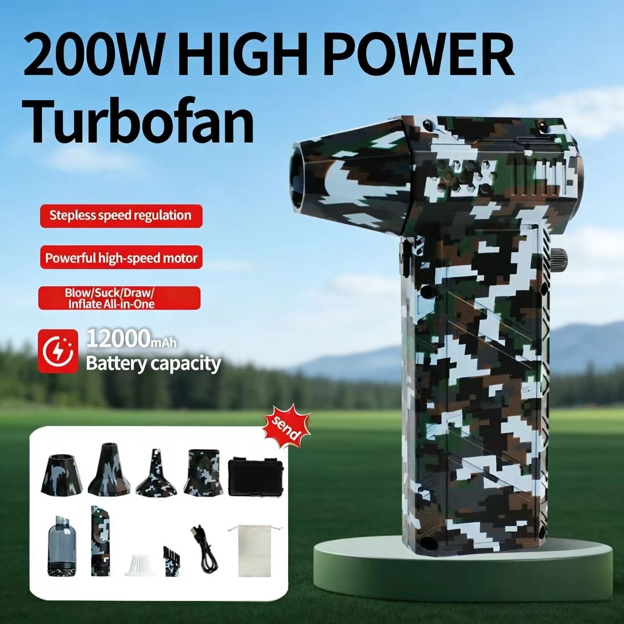 

Мощный вентилятор X16, турбореактивный вентилятор мощностью 300000 об/мин, 12000 мАч, воздуходувка, очиститель швабры, мощный очиститель автомобиля/ПК мощностью 200 Вт