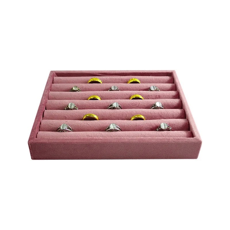 الوردي المخملية المجوهرات عرض صينية فتحة شبكة تصميم البليت المحمولة المنظم خواتم أقراط مستطيلة درج تخزين لوحة #2