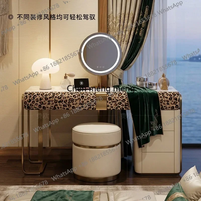 M45 Light luxury makeup table custom Italian senior leopard print cow fur marble dressing table