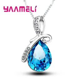 Trendy 925 Sterling Silver Necklace Big Water Drop Clear Crystal Zircon Pendant Necklaces for Women Wedding Party Gift