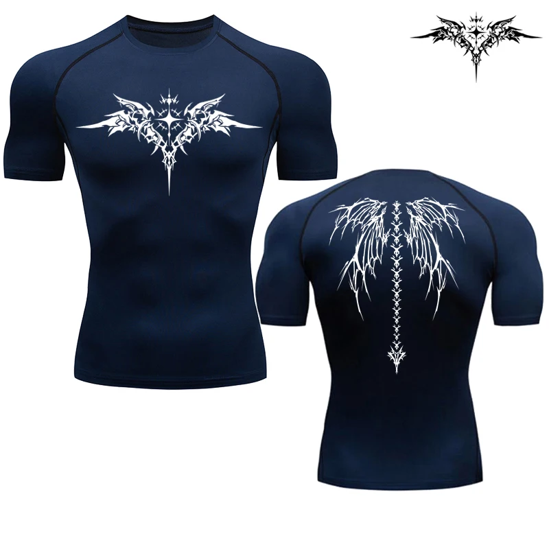 Casual Anime Print Running Compression T-Shirt Men Quick-Drying Fitness Sportswear Gym Sports Long Sleeve Breathable Top S-3XL