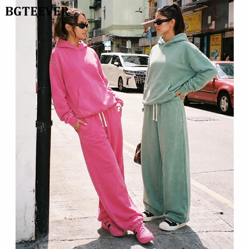 BGTEEVER Thicken Fleece Warm Trousers Set Women Hoodies Sweatshirts  & Long Sweatpants Winter Tracksuits Women