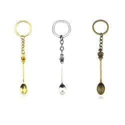 5.5cm Mini Spoon with Keychain Ring Dessert Small Scoop Vintage Kitchen Spoon DIY Pendant Gift