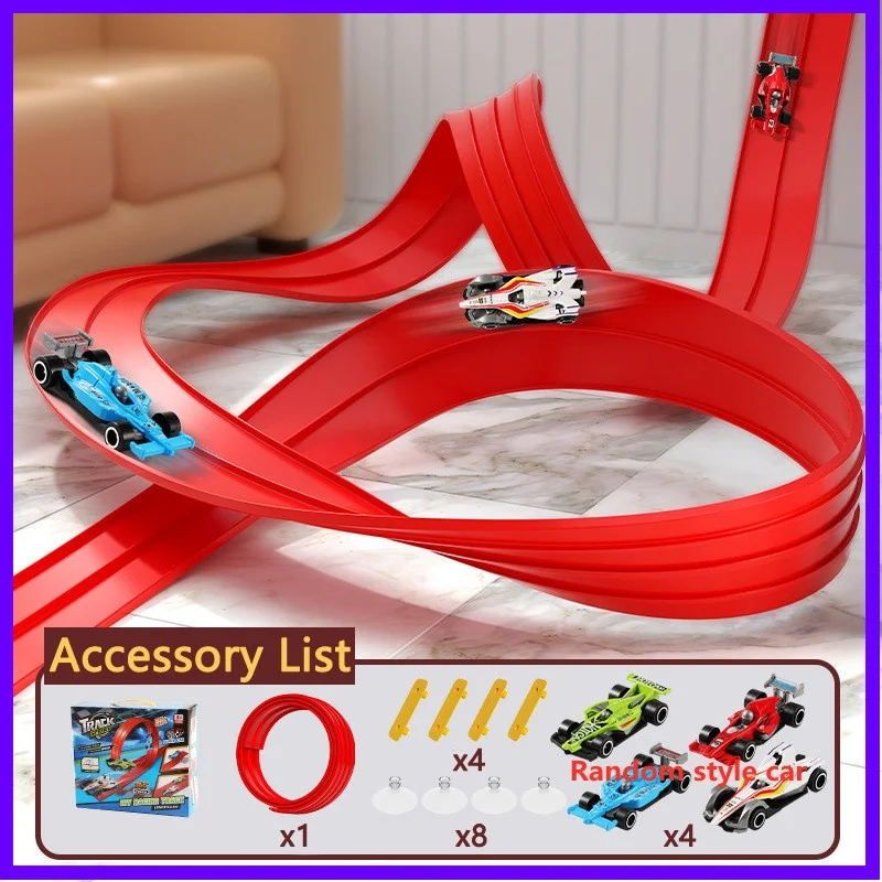 Flexible Race Track Car Toy for Kids Double-Sided Stunt Racing Game Roll-Up Rail Playset Competitive Toy Gift for Boys Girls