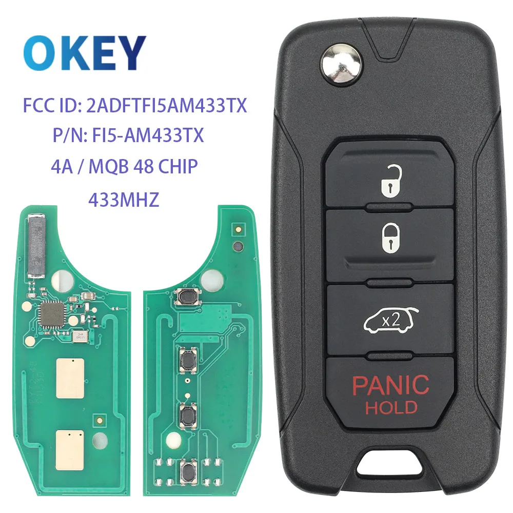 

Okey Folding Remote Car Key 4A MQB48 Chip 433MHz For Jeep Renegade 2016 2017 2018 FCCID:2ADFTFI5AM433TX P/N:FI5-AM433TX Flip Key
