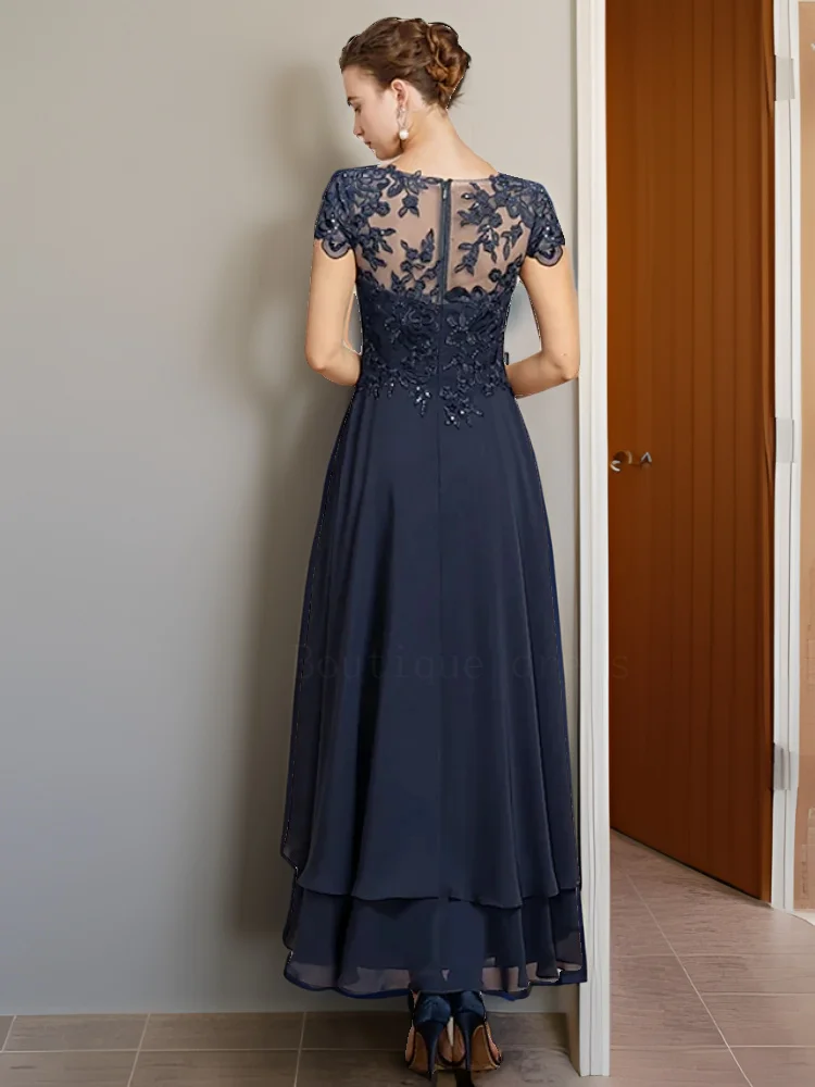 Groom Mother of the Bride Dress Chiffon High Low Scoop Neck,Asymmetrical Tea,A-Line Length,Formal Evening Gown,Wedding Guest