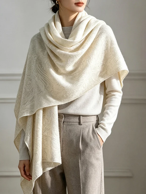 Pure Wool Cashmere Wrap Scarf for Women Soft Cozy Air Conditioned Room Outdoors Vintage Style Autumn Winter Casual Wear