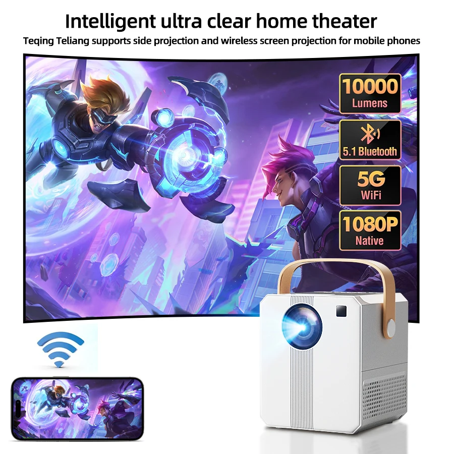 

4K HD Home Projector Supports 5G WiFi Connects to Mobile Phones and Computers,Built-in Android System suitable for home/outdoor
