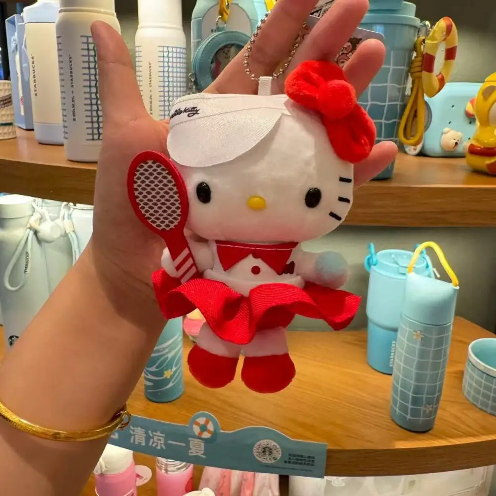 

Sanrio теннисная спортивная кукла Hello Kitty, кулон, брелок с мультяшной анимацией, милый котенок, кошка, мягкая кукла, игрушка, сумка, аксессуары, брелок