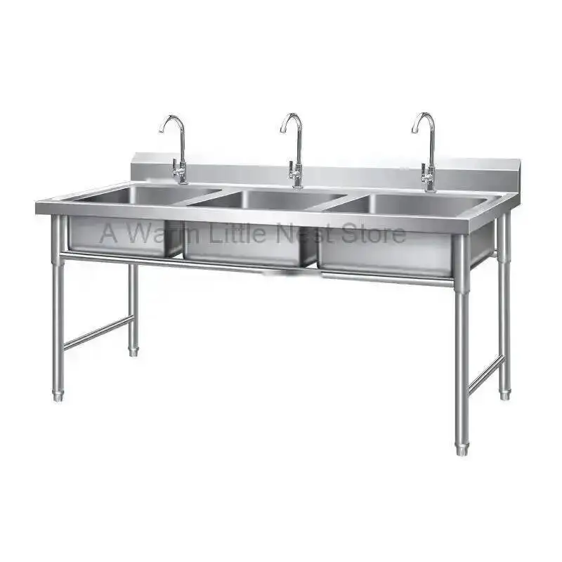 Stainless Modern Kitchen Sinks Steel School Commercial Canteen Washbasin Kitchen Accessories Luxury Home Three-slot Washbasin GL