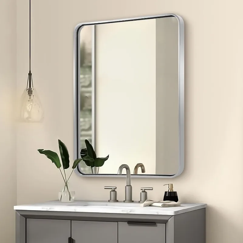 Chrome Bathroom Mirror, 30x36’’ Rounded Rectangle Mirror Polished Silver Bathroom Vanity Mirror Metal Framed, SUS304-Anti-Rust,