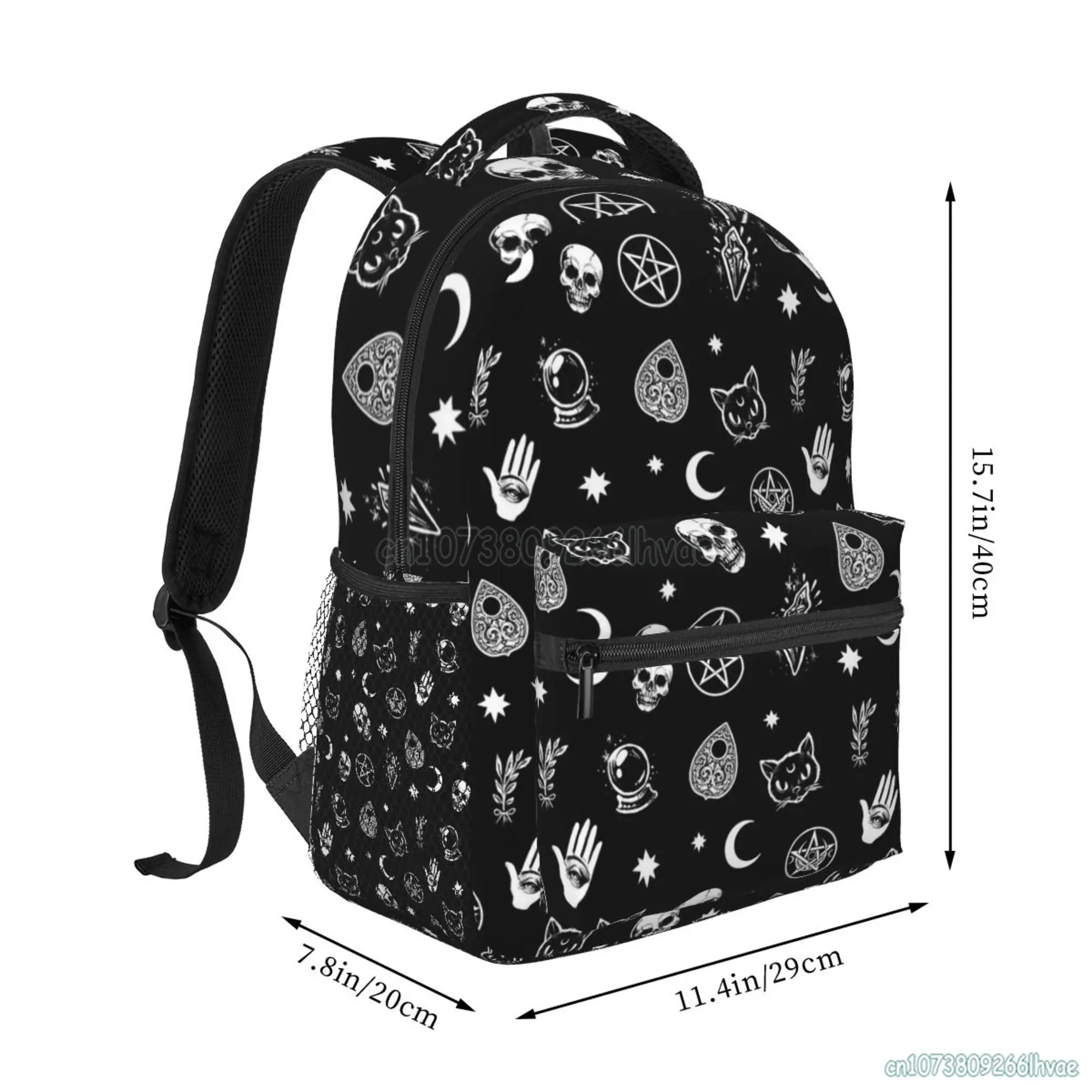 Black Witch Skull Moon Divination Backpacks School Book Bags Waterproof Student Laptop Backpack Casual Travel Sports Daypacks