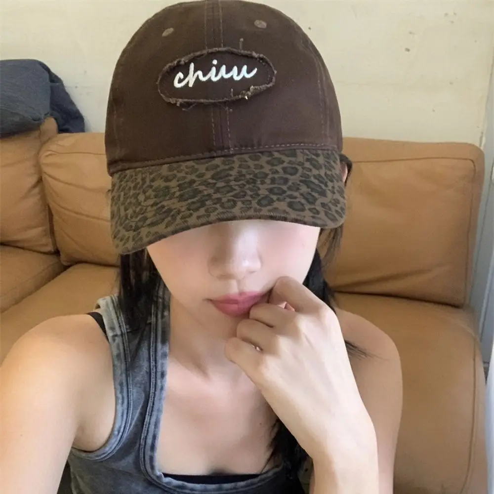 

Винтажная регулируемая бейсбольная кепка с леопардовым принтом, солнцезащитный козырек, повседневная бейсболка с вышивкой, хлопковая фуражка в стиле хип-хоп Y2k для подростков