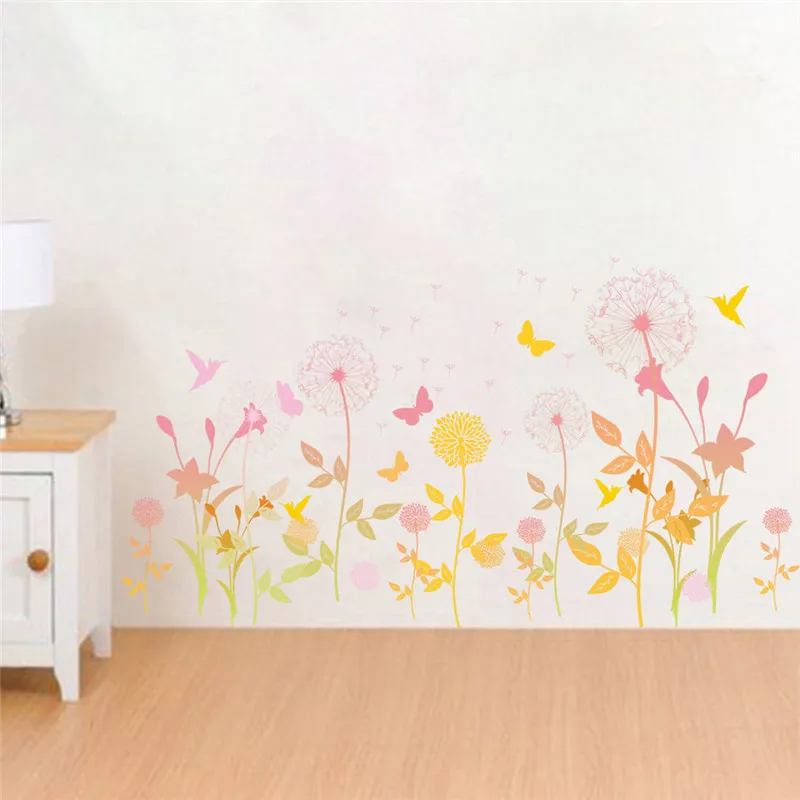 

Blooming Dandelion Flowers Wall Sticker For Shop Home Baseboard Decoration Diy Pastoral Plant Mural Art Decals Pvc Posters