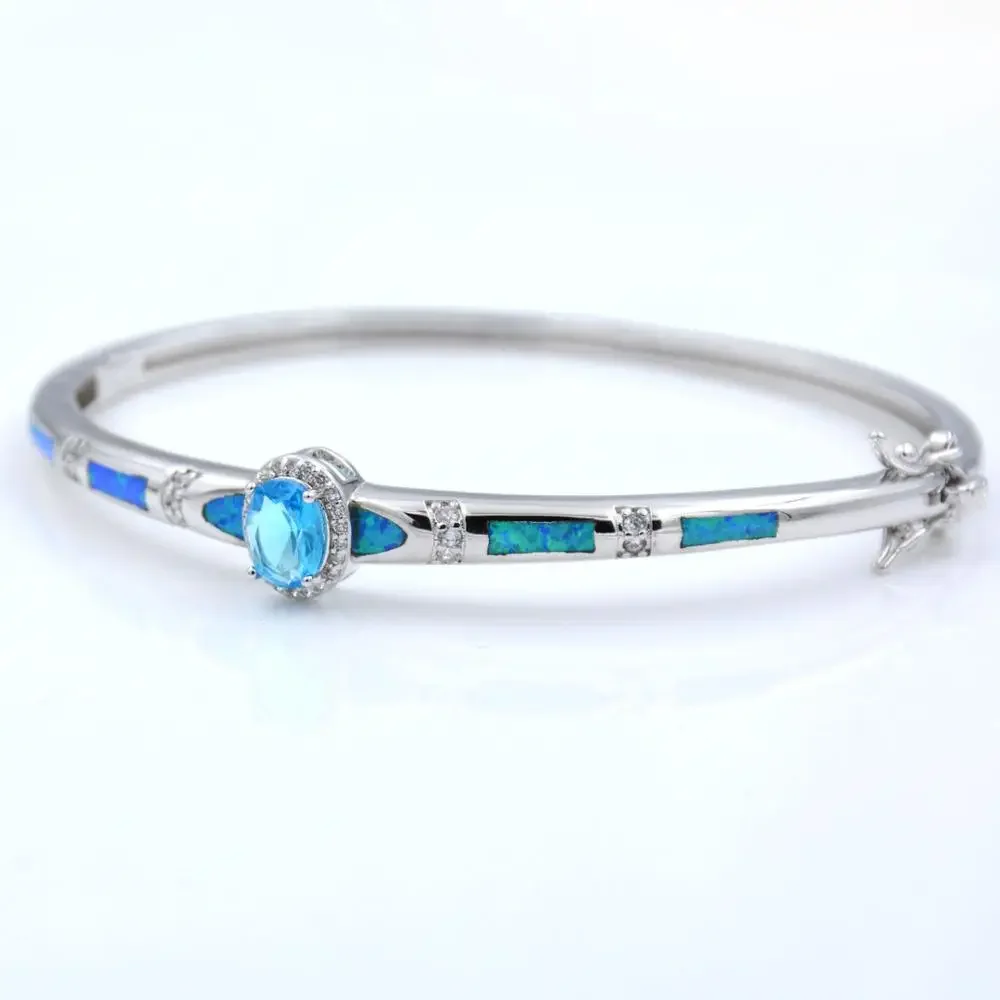 JLZ-018 New Design Sea Blue Fire Opal Bangle & Skyblue Centre Stone Bracelet for Gift Fine Jewelry