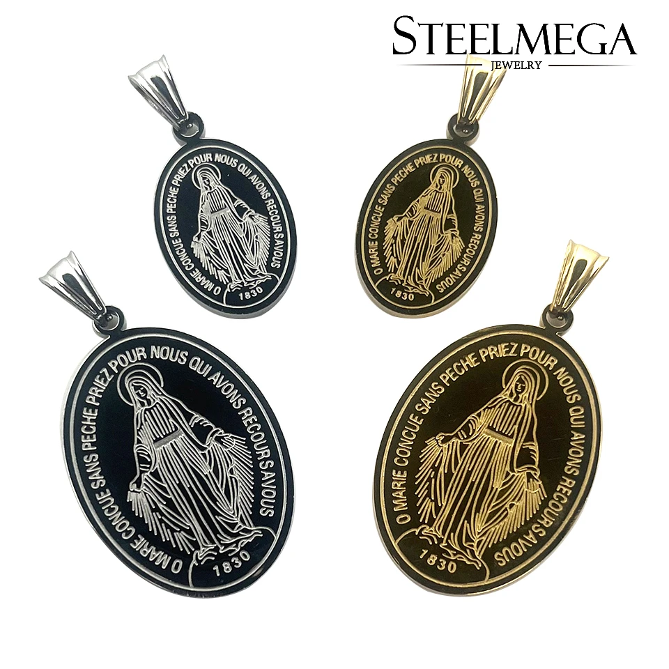 STEELMEGA Stainless Steel Catholic Pendant of Miraculous Medal, Our Lady of the Miraculous