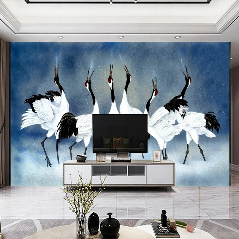 Custom Size Mural 3D Wallpaper Chinese Hand-painted Crane Poster Living Room Study Bedroom TV Background Decor Wall Painting