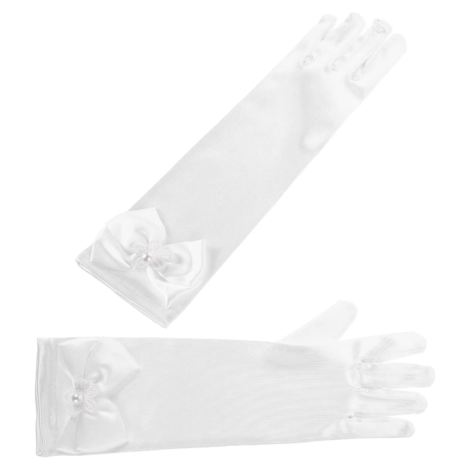 

Children's Dress Bow Flower Girl Kid Satin Long Princess Toddler Girls Lace Bridal Wedding Gloves Warm Soft Comfortable Winter
