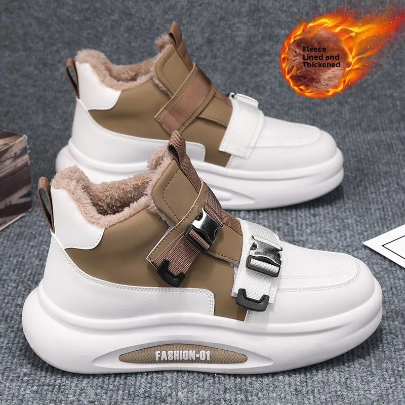 Men's Winter Thickened Warm Cotton Shoes Slip-On Snow Boots Casual Sporty Waterproof Anti-Slip Dad Shoes Youth Trend