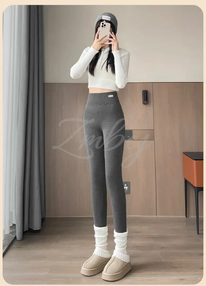 Women's Extra Thick Warm Fleece Lined Winter Leggings Elastic High Waist Thermal Pants Woman Slim Fit Solid Knit Long Trousers