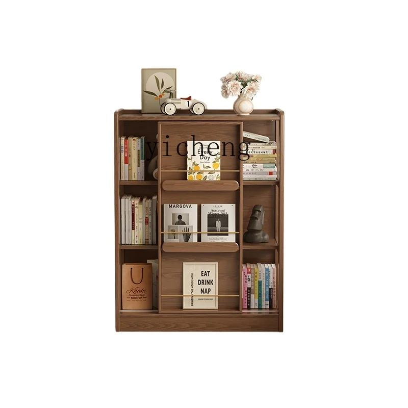 Tqh Solid Wood Sliding Door Bookcase Storage Display Assembled Cabinet Storage Magazine Short Bookcase