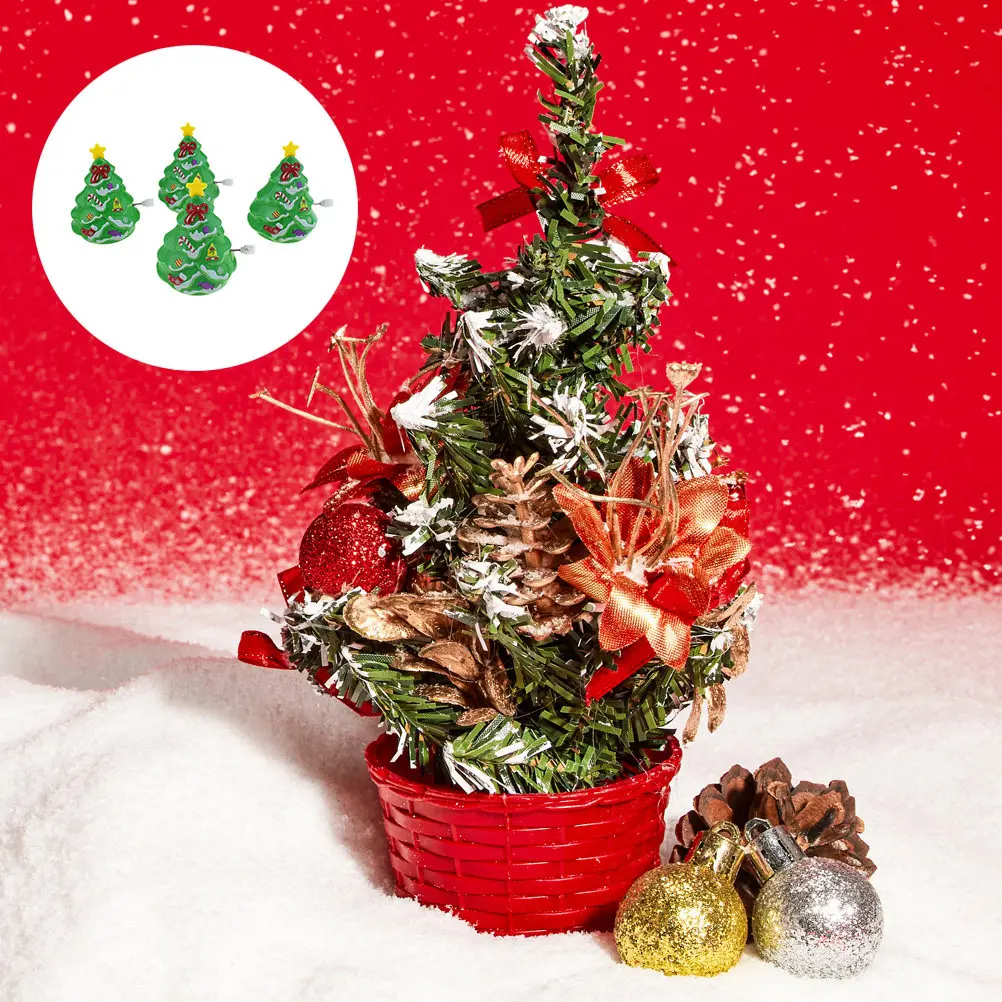 4Pcs Wind-Up Christmas Tree Lightweight Plastic Colorful Xmas Party Playing Supplies Wind-Up Toys Clockwork Toys