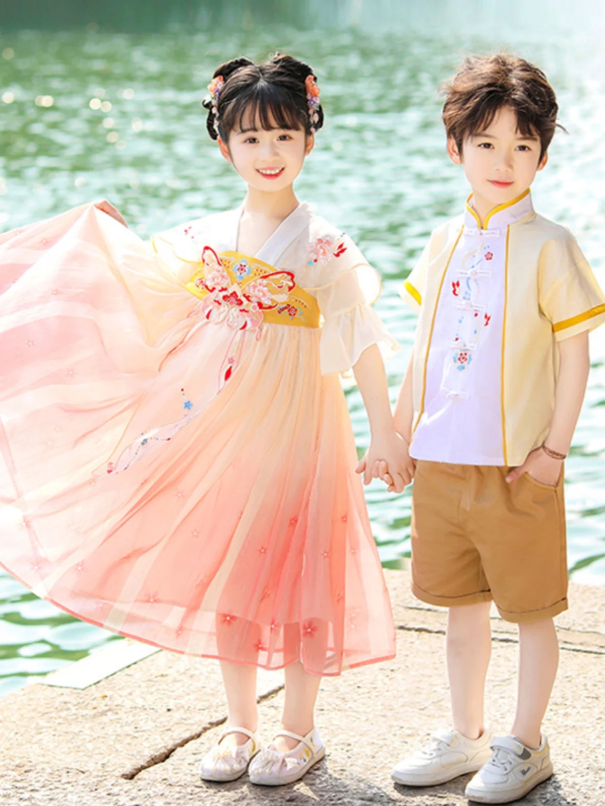 Vestido Elegante Infantil para Apresentações, Uniforme Escolar, Vestido de Jardim, Hanfu para Meninas do Ensino Fundamental, ...