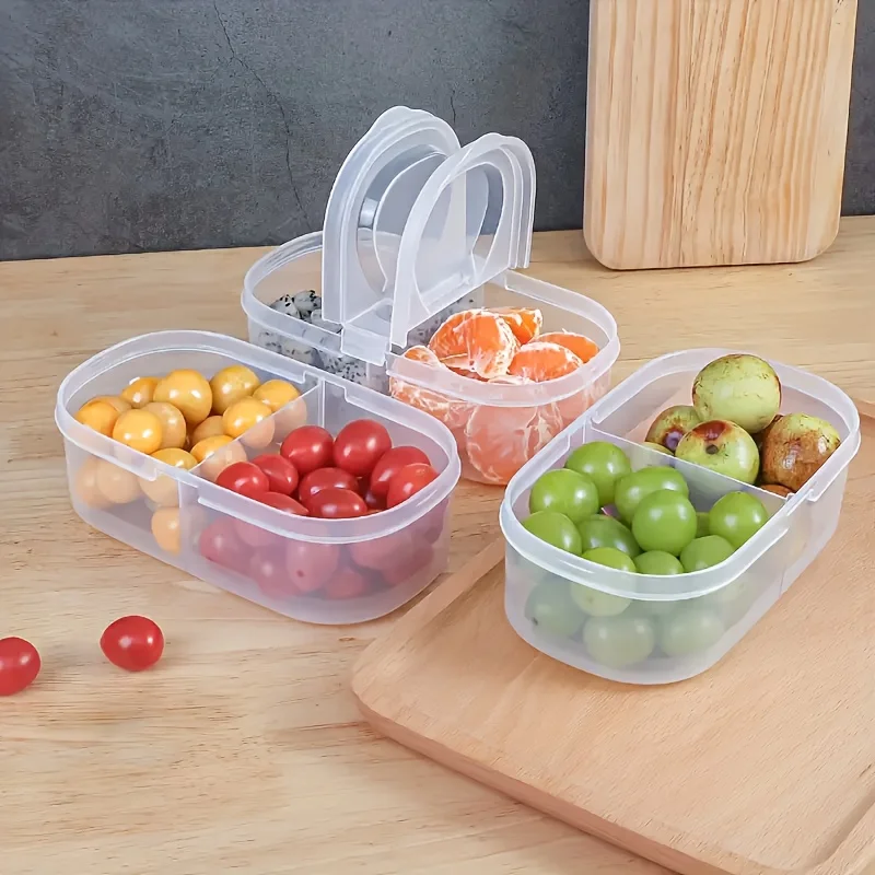 1/2 pcs Dual Compartment Food Storage Container Plastic Sealed Easy Clean Reusable for Spices Herbs Lunch Kitchen Camping Office