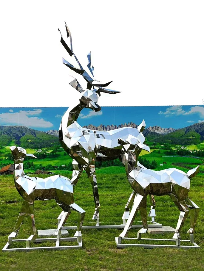 Stainless steel abstract sculpture customized outdoor metal luminous animal landscape floor decoration