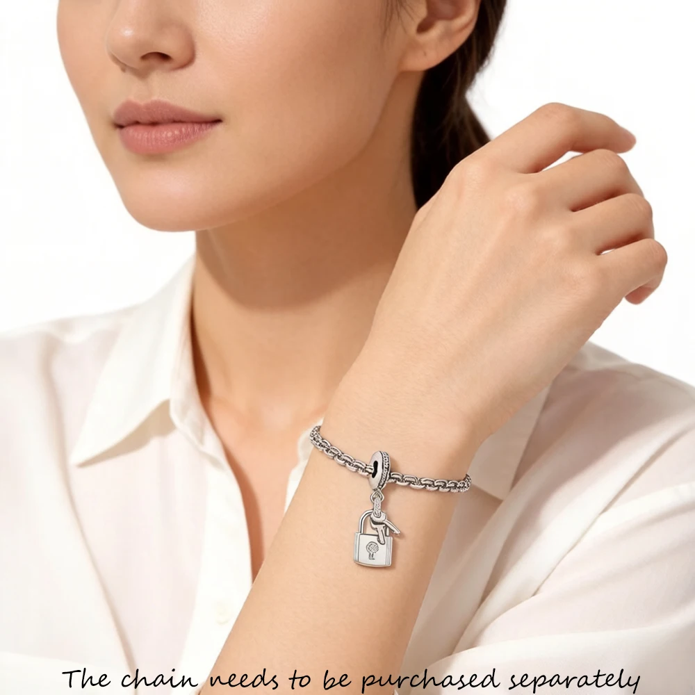 Charm Pendant Lock With Key Solid 925 Sterling Sliver Romantic Gift Jewelry Accessories