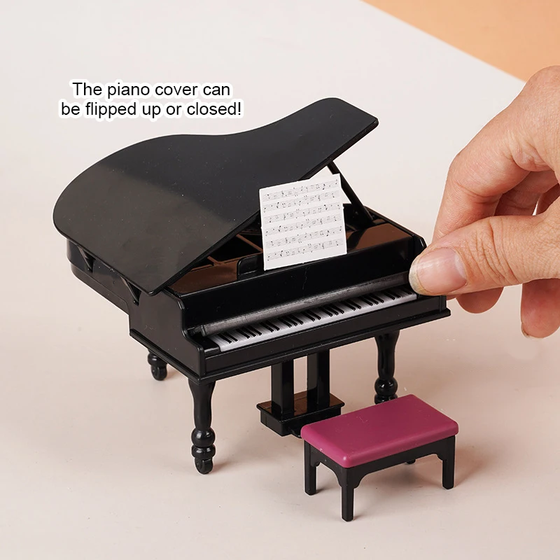 1:12 Dollhouse Miniature Piano W/Stool Instrument Chair Model Living Room Furniture Decor Toy Doll House Accessories