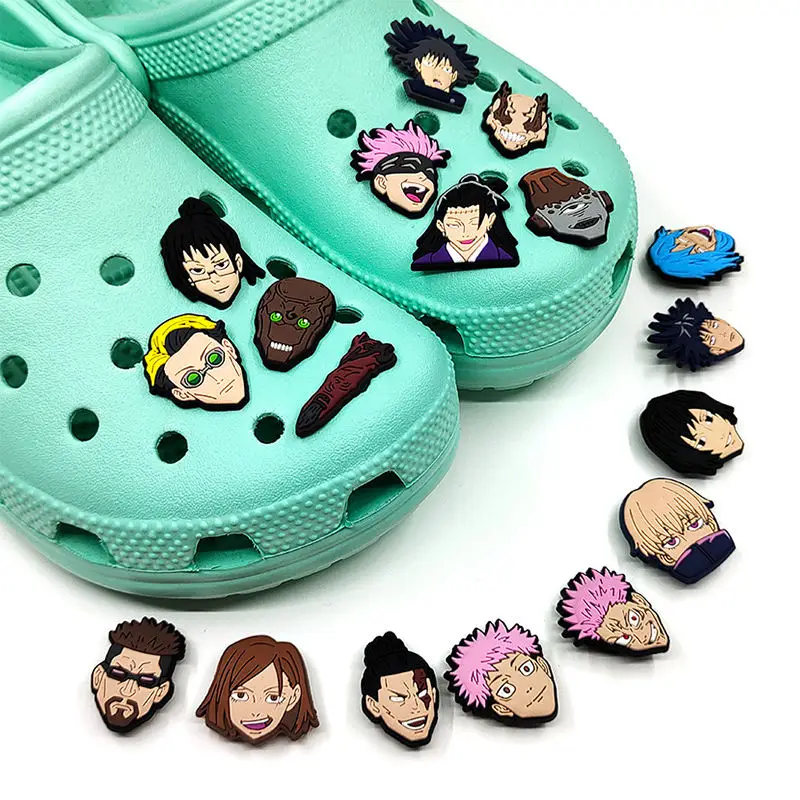 18-100pcs Wholesale JJK Anime Soft Shoe Charms For Sandals,Shoe Decoration Accessories Shoe Pins Great Gift For Men Wom