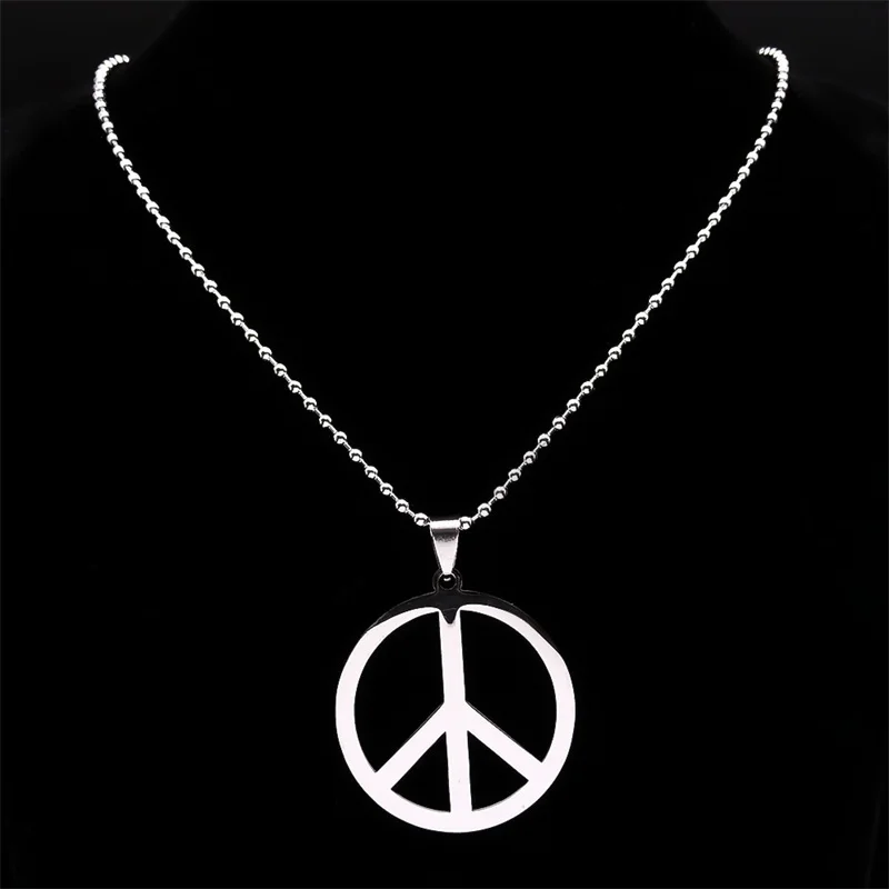 Peace Symbol Stainless Steel Chain Necklaces for Women Unisex Simple Silver Color Necklace Jewelry Women or Men Jewelry N437S02