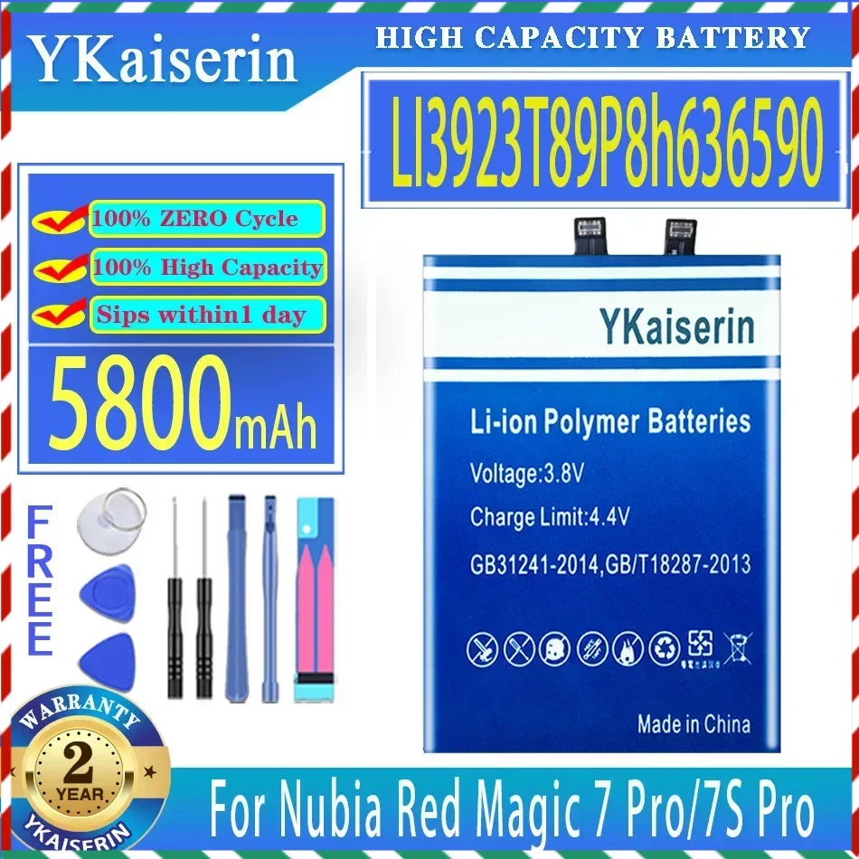 YKaiserin 5800mAh Replacement Battery LI3923T89P8h636590 For ZTE Nubia Red Magic 7/7S Pro NX709J 7pro NX709S Moile Phone