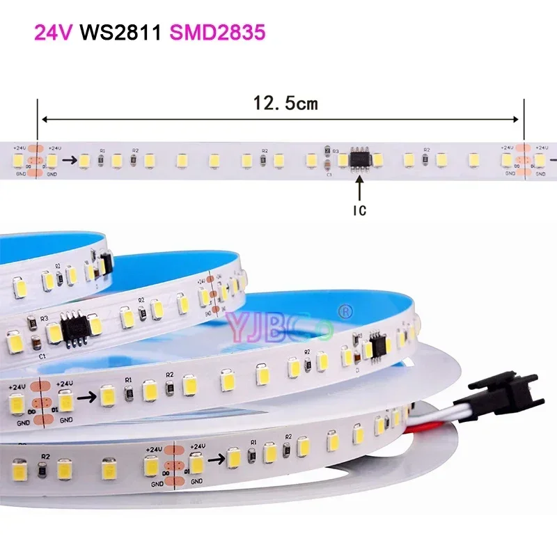 10M 24V WS2811 enkele Kleur Chasing light Stromend water LED Strip 120LED/m SMD 2835 Pixel Flow Tape Wit/warm wit Lint Lamp