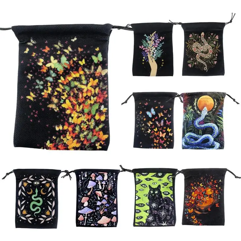 1PC Velvet Tarot Storage Bag Mini Drawstring Package Butterfly Printed Witch Divination Crystal Pouch Bag Dice Holder Board Game