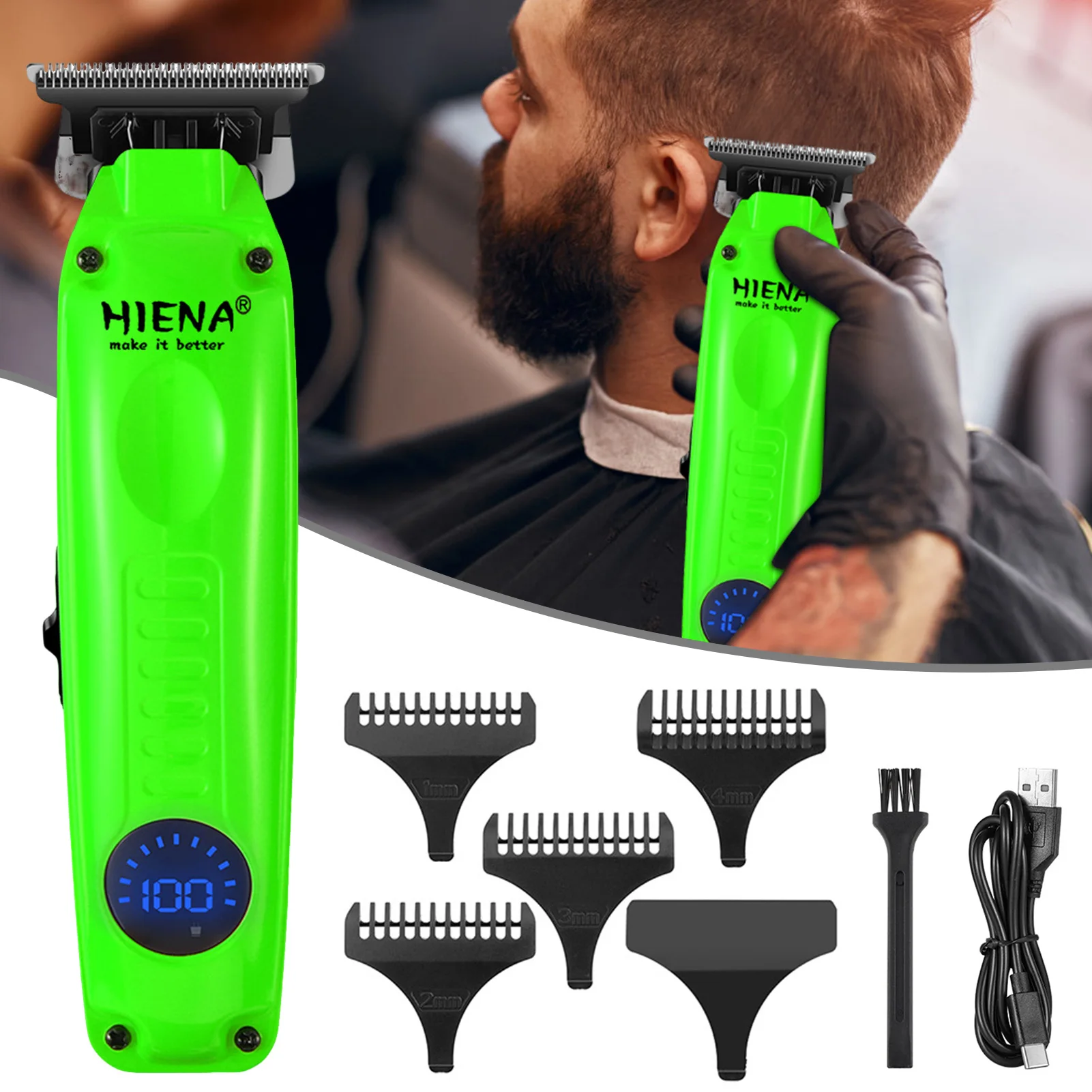 HIENA Professional Cordless Hair Clipper LED Display Electric Hair Trimmer For Men Salon Barber Hairdressing Trimmer Set