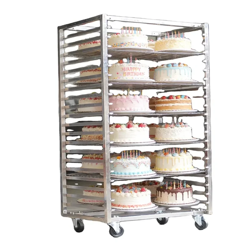 Double Sided Bread Display Rack Mobile Stand for Retail Bakeries Pastry Shops Commercial Use