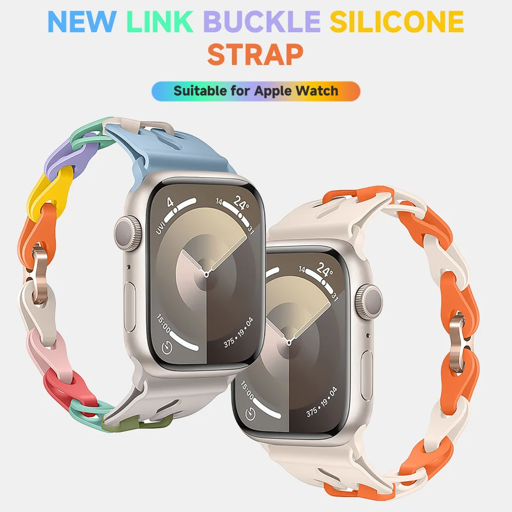 Correa de enlace de silicona para Apple Watch band 44 mm 40mm ultra-2 49 45mm 41 38mm 42 pulsera doble Tour para la serie 9 8 7 6 5 4 3 se