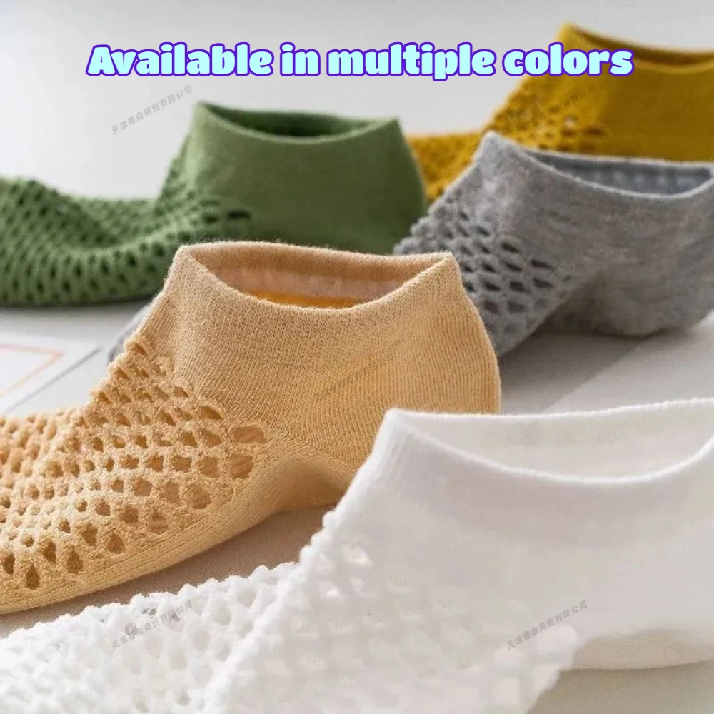 1/2/3/5 Pair Womens Socks New Thin Summer Breathable Sweat-absorbent Polyester-cotton Women's Boat Socks Hole Mesh Socks