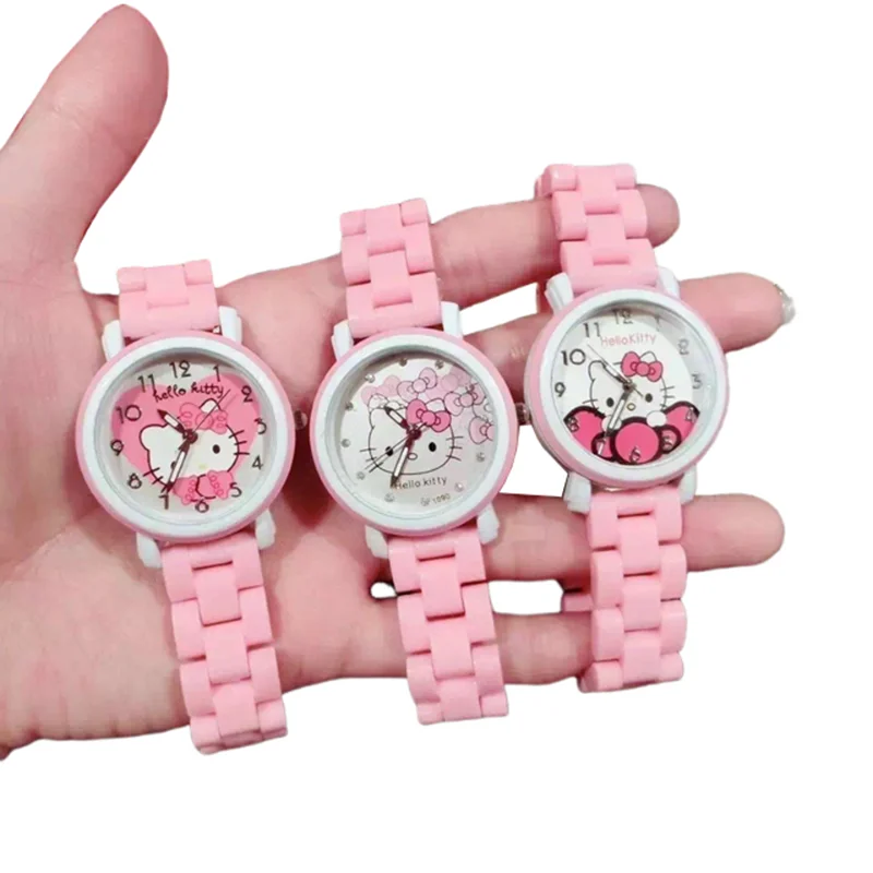 Miniso jam tangan kartun Anime Sanrio Hello Kitty Quartz bulat kedap air jam tangan pelajar anak perempuan cantik jam tangan gesper hadiah ulang tahun